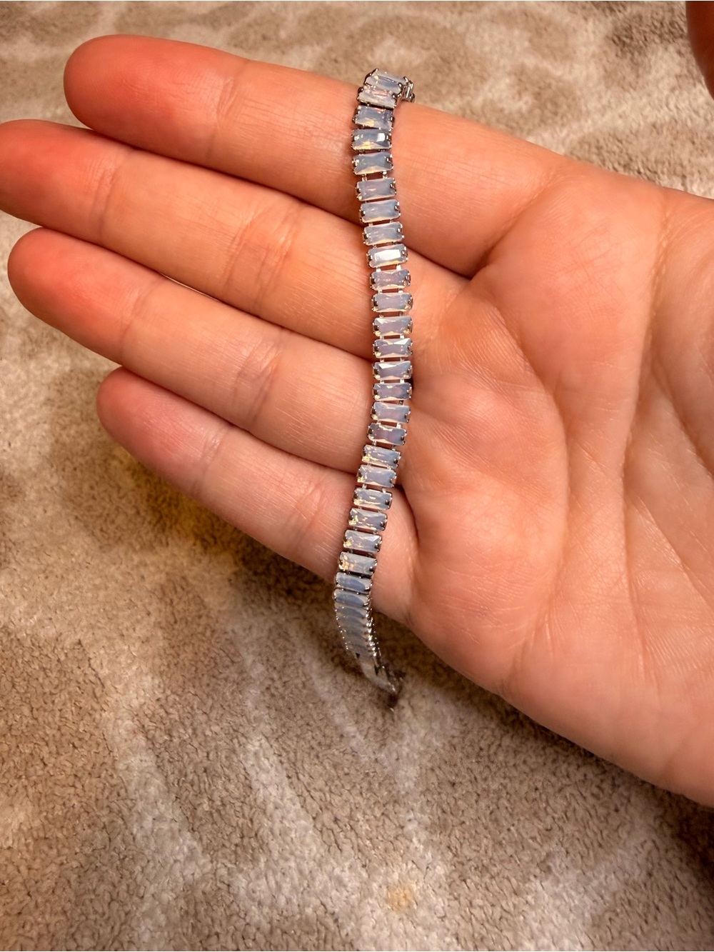 Silver-Tone Pale Opal Tennis Bracelet